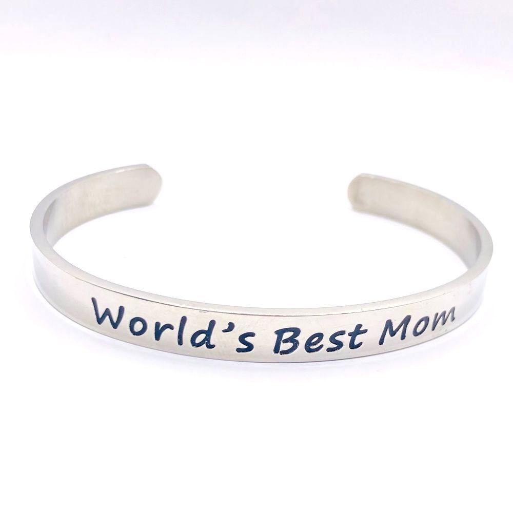 Silver Cuff Bracelet Stainless Steel World’s Best Mom Cuff Bracelet
